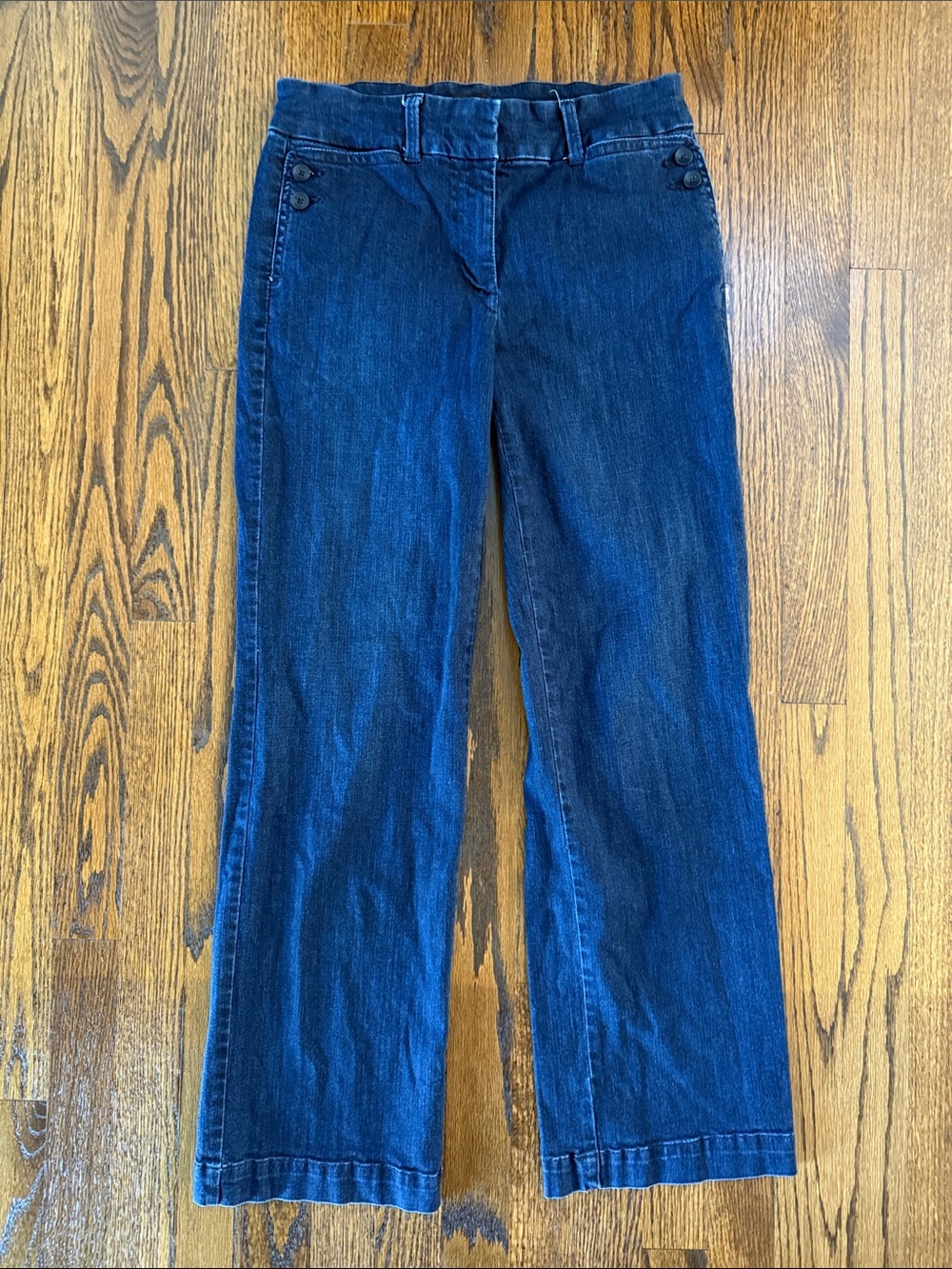 Talbots Women’s petite 4 Navy Straight-Leg Jeans with Button Hip Detail